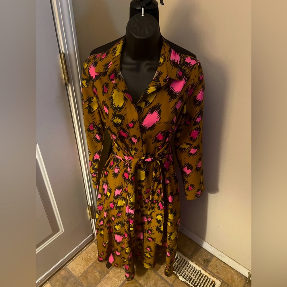 Leopard Print Midi Shirt Dress Aimelia by Closet London, US size 6